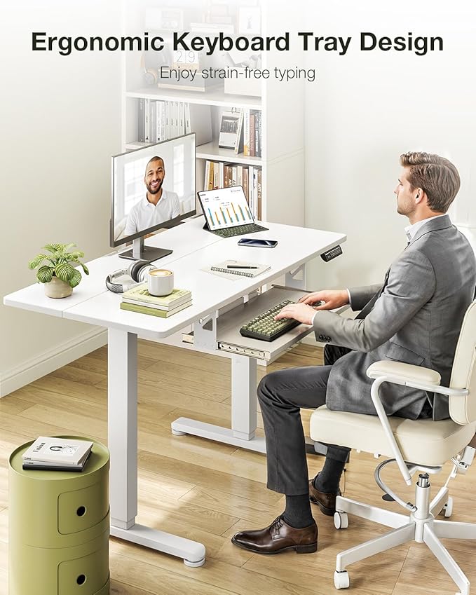 Casaottima Electric Standing Desk with Keyboard Tray, 40 Inch Height Adjustable Small Table, Sit Stand Table, Writing Computer Desk for Home, Office, Workstation, White