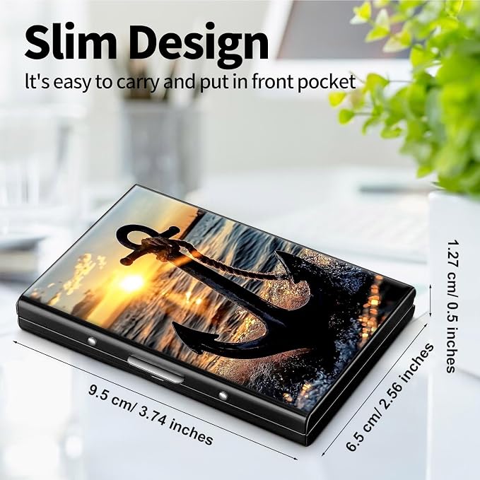 Metal Wallet, Credit Card Holder for Women Men Girls, RFID Blocking Aluminum Wallet Slim Hard Case, Mini Travel Wallet, ID Card Holder Business Card Case,Anchor