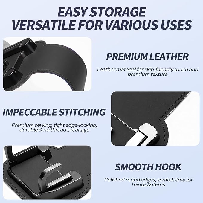 2 Packs Headrest Hooks for Car, Hidden Twinhook Leather & Metal Car Purse Holders, Universal Seat Back Storage Organizer Hanger for Purse Bag Handbags Phones, 2026 Car Seat Accessories (Black)