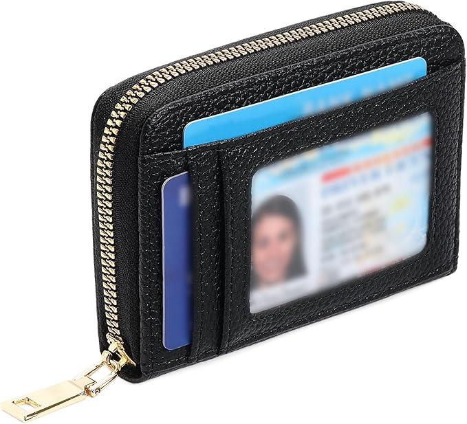 GAEKEAO Wallet Women RFID Blocking Leather Small Compact Zip-Around Credit Card Holder with ID Window & Zipper Pocket