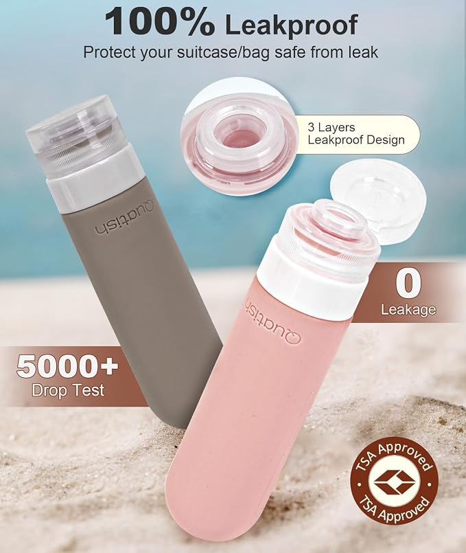 Quatish Travel Bottles for Toiletries 6 Pack, Original Patented Leakproof 3 oz Tsa Approved Travel Size Container, BPA Free Silicone Shampoo and Conditioner Bottle, Cruise Camping Essentials, Red Rock