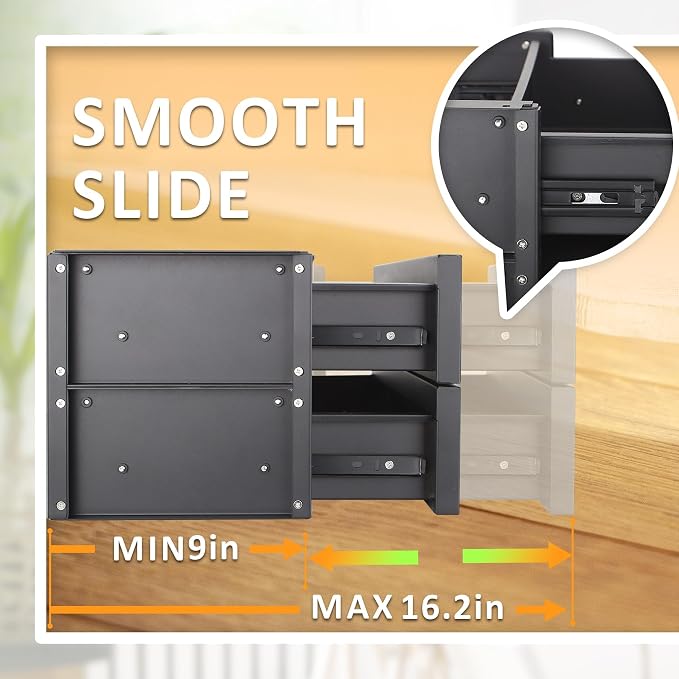 15 in 2-tier Under Desk Drawer,Adjustable Height, Under Desk Drawer Slide Out with Slide Extension Mounted Under Flat Wooden Table or Workbench, Carbon Steel Hidden Desk Drawer for Office & Home
