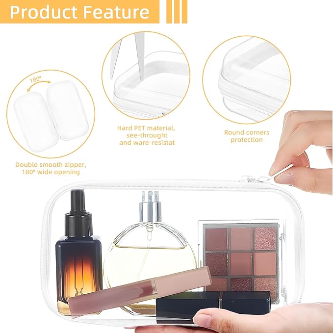 Clear Hard Shell Zipper Case,Clear Toy Storage Pouch,Waterproof Transparent Organizer Comestic Case for Travel, Office, Home(White, 2*S)