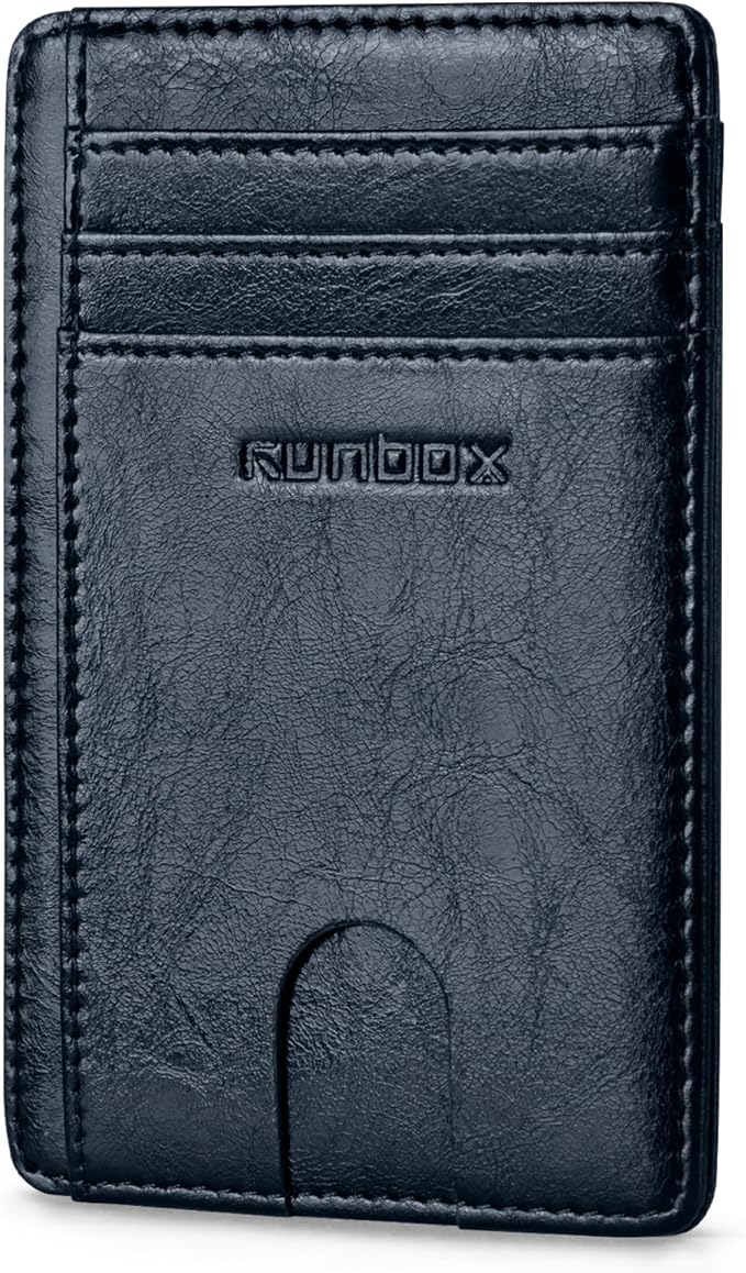 RUNBOX Slim ID Cases Minimalist Front Pocket RFID Blocking Leather Wallets for Men and Women Card Holder Wallets Gifts for men