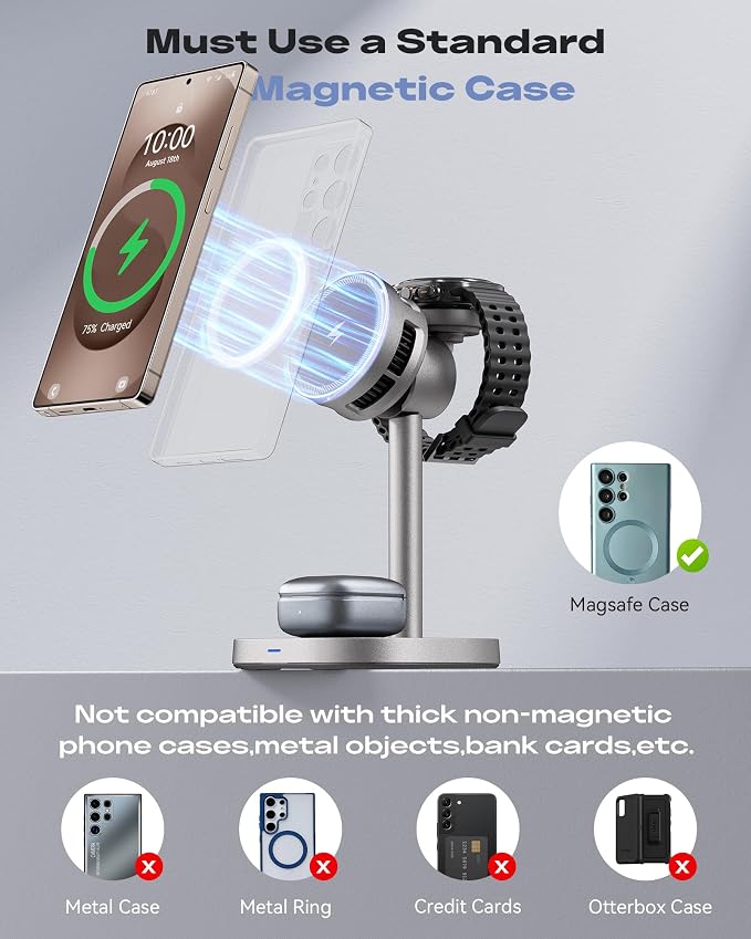 Augnner Magnetic Wireless Charger for Samsung, 15W Android Fast 3 in 1 Charging Station with TEC Active Cooling Compatible with Samsung Galaxy S26Ultra/S25/Z Fold /Flip7, Samsung Watch/ Buds4Pro