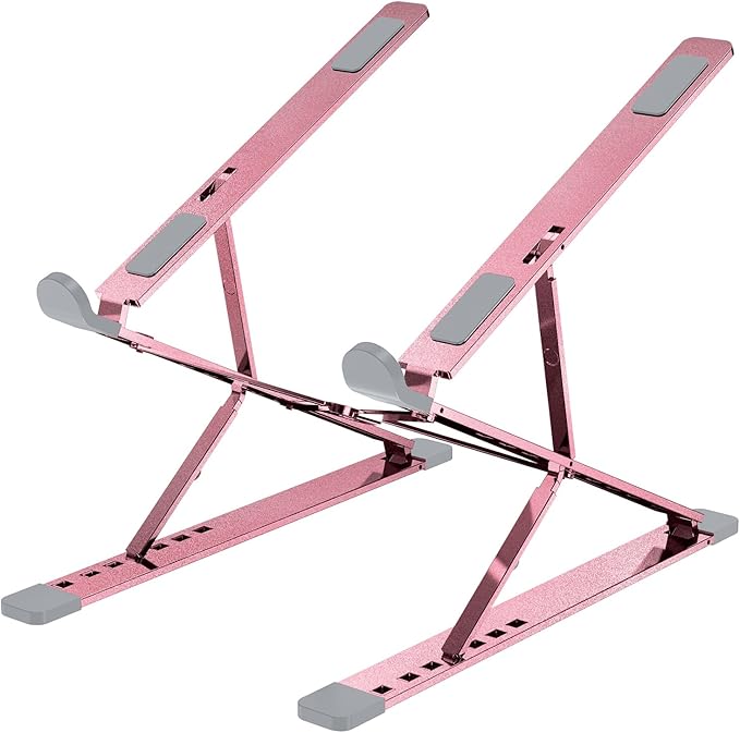Portable Laptop Riser, Adjustable Laptop Stand,Aluminum Laptop Stand for Desk Foldable, Ergonomic Computer Notebook Stand Holder for MacBook Air Pro, Dell XPS, HP (10-15.6'')(Pink)