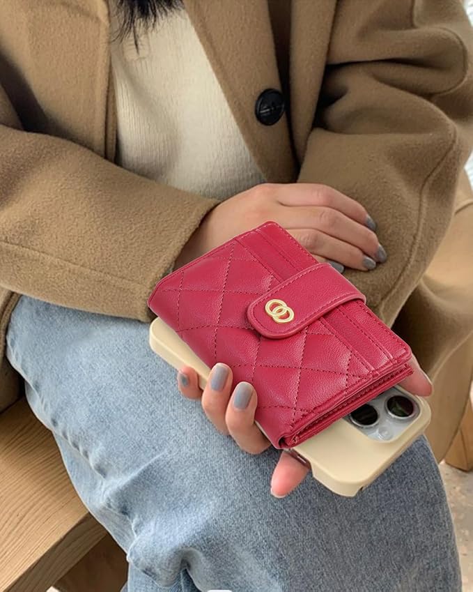 Avando Small Wallet For Women- Credit Card Holder Wallet For Women Girls- Zipper Small Bifold Wallet Mini Coin Purse With ID Window (Red)