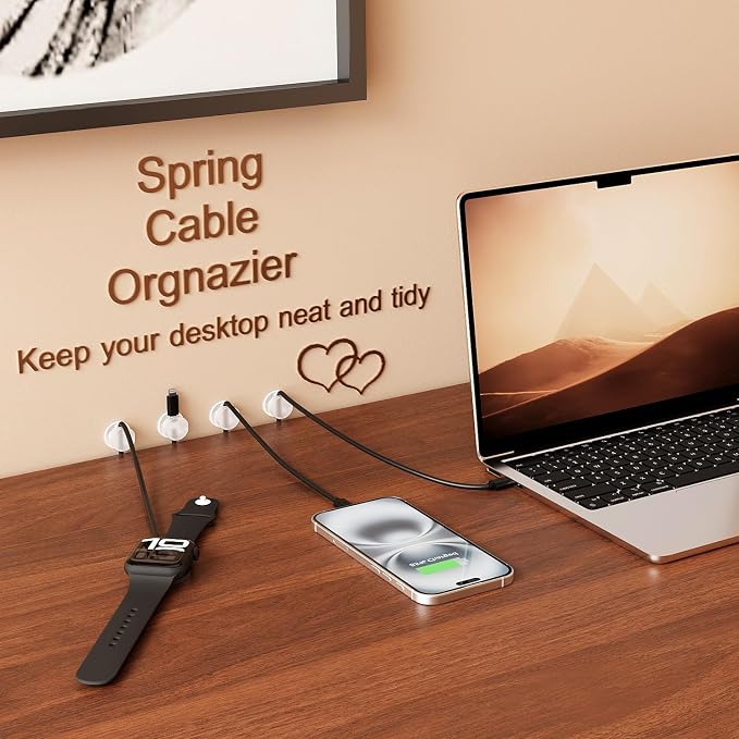Cord Organizer Holder Clips 12 Pack 360° Rotatble Spring Cable Management Hide Phone Charging Cable Keeper Strong Adhesive Wire Charger Holder for Home Car Office Nightstand Desk (Clear)
