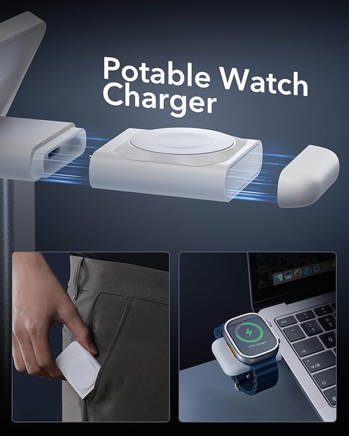 ESR Qi2 3 in 1 Wireless Charging Station, [Certified] Apple Watch Charger & 15W Qi2 MagSafe Charger Stand for iPhone, Wireless Charger for Multiple Devices iPhone 16/15/14/13&Watch&AirPods, White