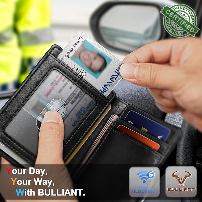 BULLIANT Slim Wallet For Men 12Cards,Magnetic Flip Build-in Money Clip Airtag Compatible-RFID Blocking