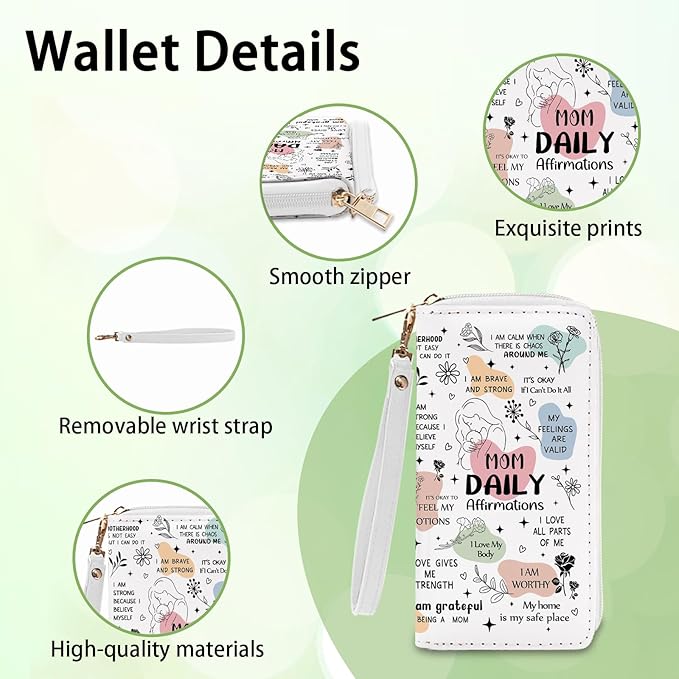 New Mom Affirmation Gifts Womens Wallet - Small Slim PU Leather Wallet for Women with Zipper Coin Purse, Credit Card Holder Wallets, Wristlet Wallets for Female New Mom Pregnant Mother