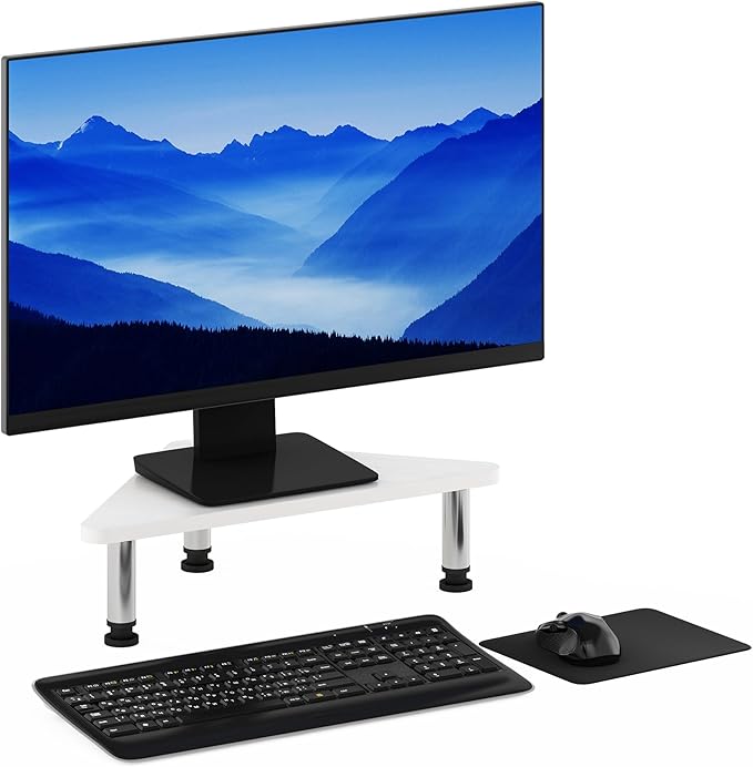 Furinno Turn-N-Tube Corner Monitor Riser Stand, White Oak, Stainless Steel Tubes