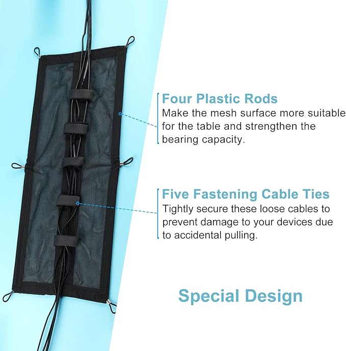 ENUODA Cable Management Net Under Desk Black Mesh Cable Manager Flexible for Standing Desk