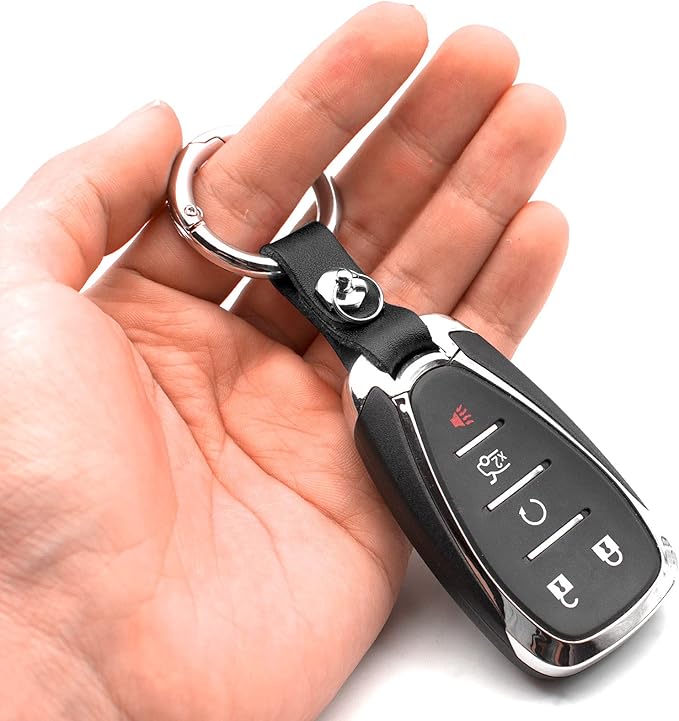 Circle Carabiner Keychain Clip Quick-Release Spring Ring & Anti-lost Ring Attach Leather Key Chain, No Screwdriver Required, 1 Pack, Black