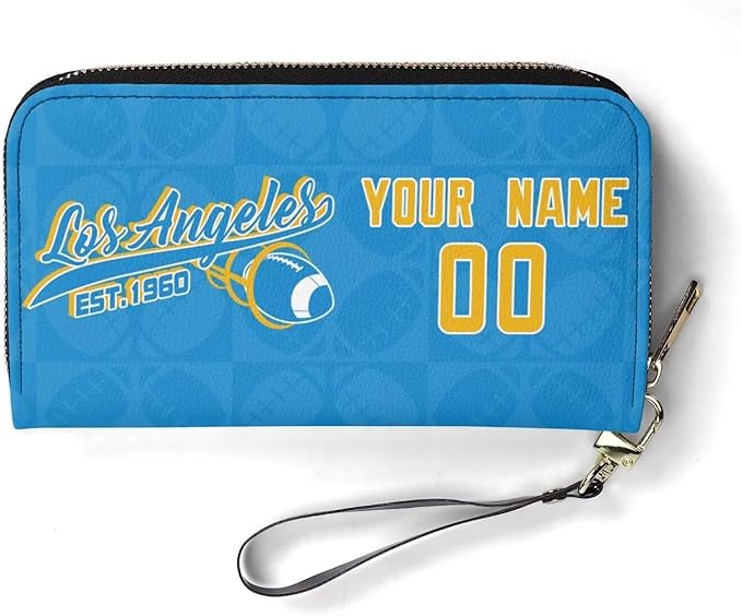 Custom Sports Team Zip Organizer Wallet-Personalized PU Leather Wallet with Name Number,Multi-Card Slots,Wrist Strap,Fan Gift for Men Women.