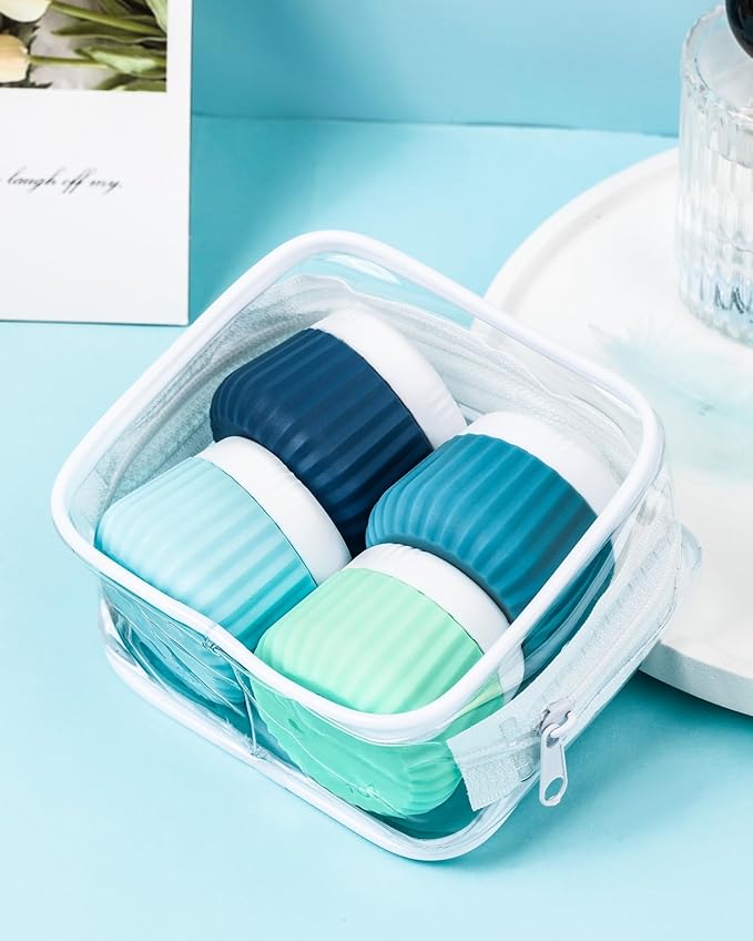 Mrsdry Travel Containers for Toiletries 4 Pack, TSA Approved Travel Size Toiletries, Travel Size Containers, With Clear Bag Leak Proof Silicone Jars, Travel Essentials Creams Jars Carrying Small Items