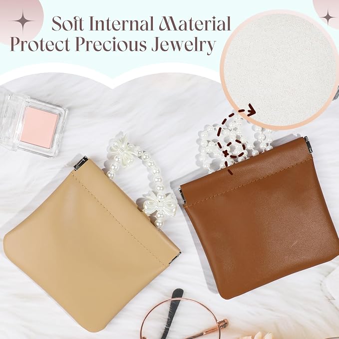 4Pcs Small Makeup Bag for Purse, 4.7in Pocket Cosmetic Bag Organizers, Waterproof PU Leather Pouches for Purse, Portable Squeeze Coin Purse for Women Mini Travel Jewelry Storage Pouch(Autumn)