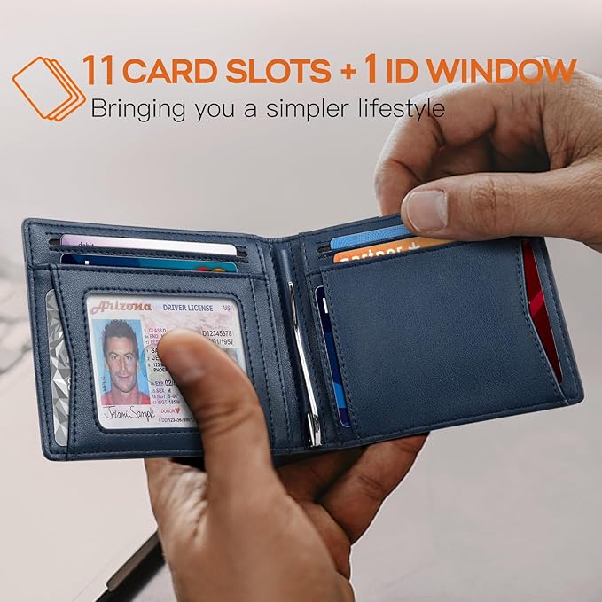 RUNBOX Slim Wallet for Men Genuine Leather RFID Blocking Bifold Minimalist Front Pocket Mens Wallet with Money Clip Thin Gift Box