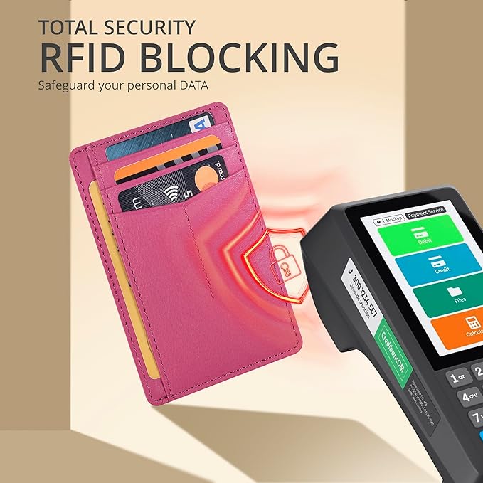 Oak Leathers Leather Slim Minimalist Wallet for Men & Women RFID Front Pocket Leather Card Holder Wallets (Nappa Pink)