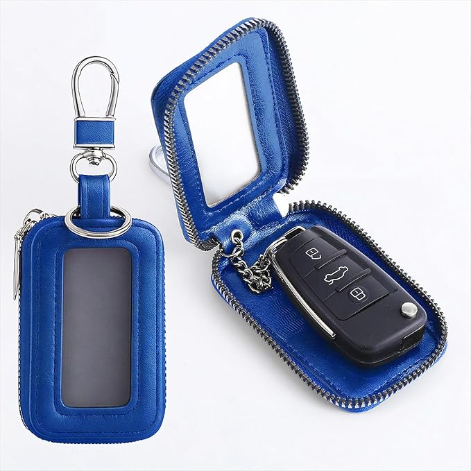 Premium Car Key Fob Case Leather Car Smart Key Fob Holder Keys Fobs Protector Universal CarKeys Holder (Blue)