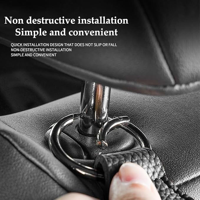 Car Seat Headrest Hook, Leather Metal Dual Hook Vehicle Seat Back Storage Hanger Holder for Purses Coats Handbags, Automotive Backseat Organizer, Universal for Sedan Truck SUV (Grey)