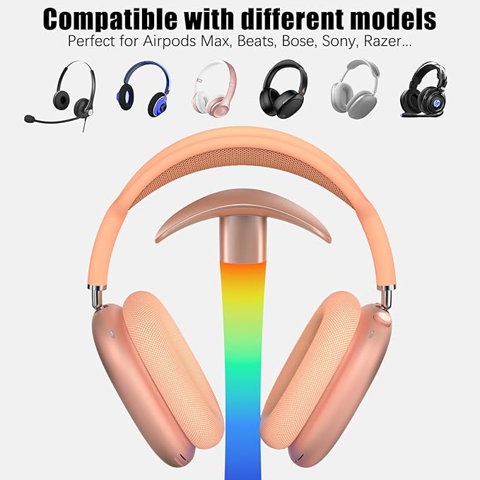 Headphone Stand with Wireless Charger,Gaming Headset stand with RGB Light Mode,For Airpod Max Stand Compatible with Airpod Pro/3/2,For iPhone 17/16/15/14/13/12/11,Gifts for Gamers & Music Lover (Gold)