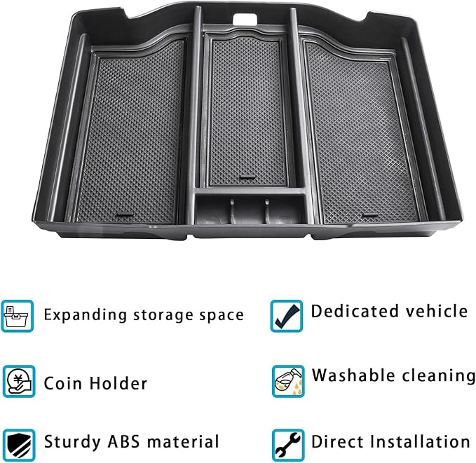 EDBETOS Full Center Console Organizer Compatible with 2019-2023 2024 2025 2026 Dodge RAM 1500 2500 3500 Accessories ABS Plastic Material Insert Tray Secondary Storage Armrest Box, Black