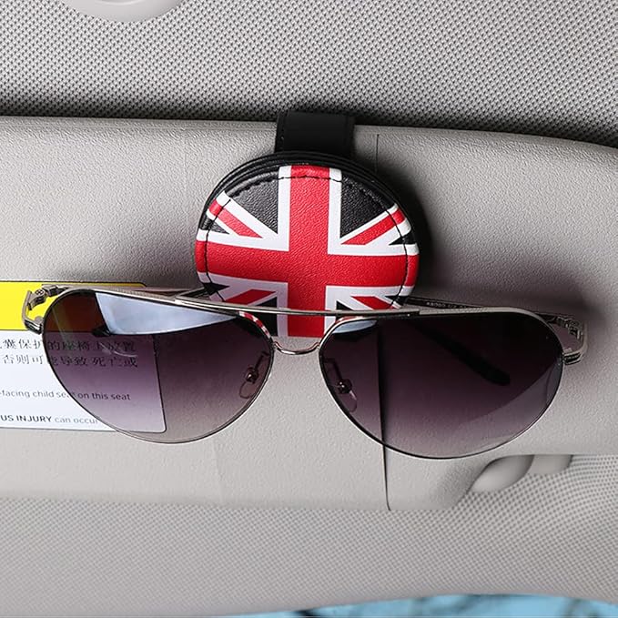 for Mini Cooper Universal Visor Car Glasses Sunglasses Holder Storage Fastener Portable Clip Vehicle Auto R55 R56 R60 F56 F55 F60 (Balck Union Jack)