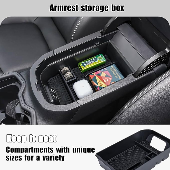 3PCS Center Console Organizer Tray and Armrest Storage Box Compatible with Toyota RAV4 2019-2022 2023 2024 2025 Dash Storage Tray Interior Accessories-Not for New 10.5'' Multimedia Display