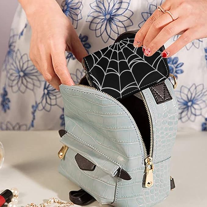 Spider Web RFID Credit Card Holder Wallets Accordion for Women Leather Zipper Card Case Accordion Wallet for Ladies Girls