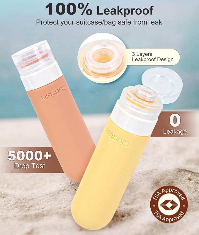 Quatish Travel Bottles for Toiletries, Original Patented Leak Proof Travel Size Containers, 3 oz Tsa Approved Silicone Shampoo and Conditioner Bottles, 4 Pack, Multi-Color