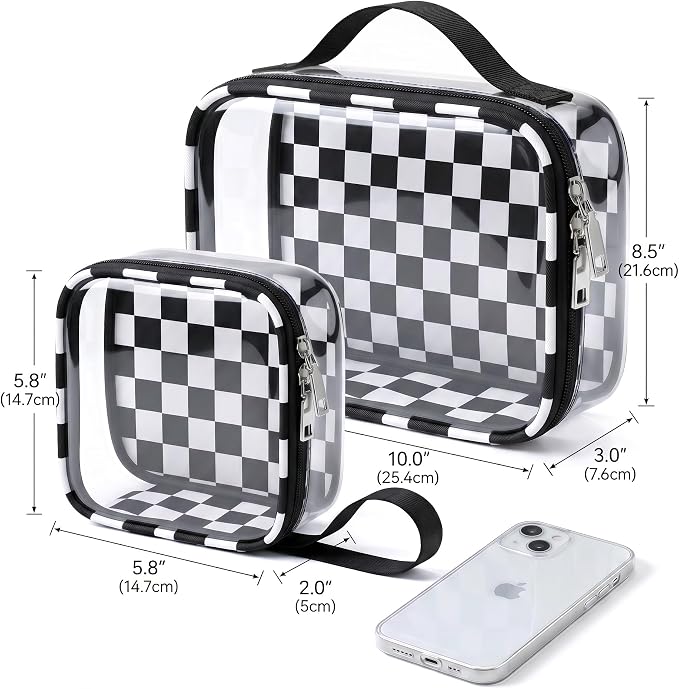 LETGO Checkered Diaper Bag Organizer Pouch Set,TSA Approved Toiletry Bag,Clear Waterproof TPU Makeup Bag Set Travel Organizer Bags for Women and Kids Toiletry Bag Set for Baby and Mom Essentials