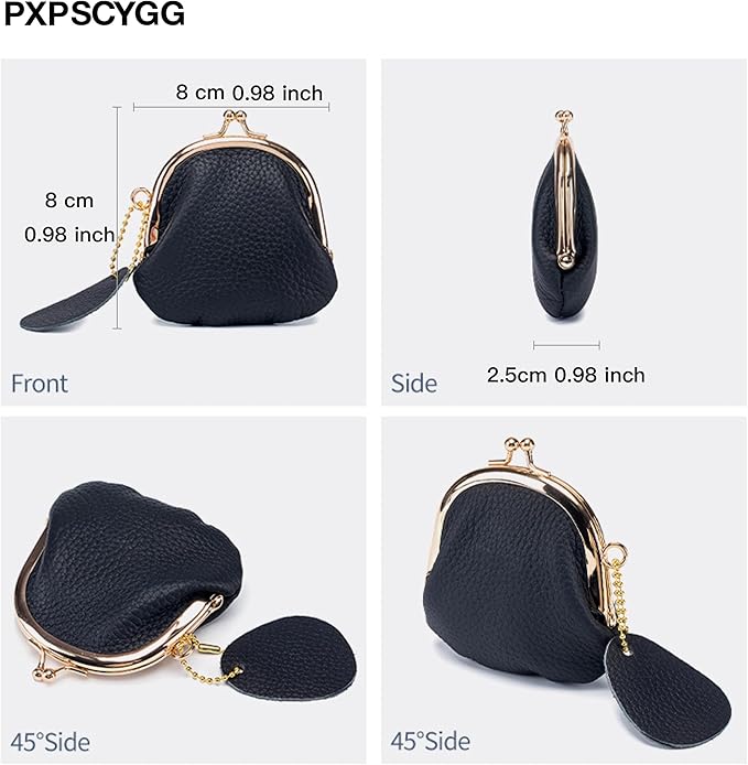 Women’s Small Coin Purse, Vintage PU Leather Change Purse, Coin Bag with Kiss Lock, Mini Coin Purse for Women (Khaki)