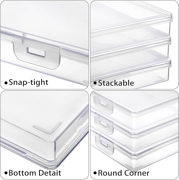 BTSKY Clear Plastic Storage Box with Flap Lid, Multipurpose Craft Organizers and Storage Box Art Supply Storage Organizer Plastic Sewing Box for Beads Pencils Sticky Notes, 4 Pack Medium Small