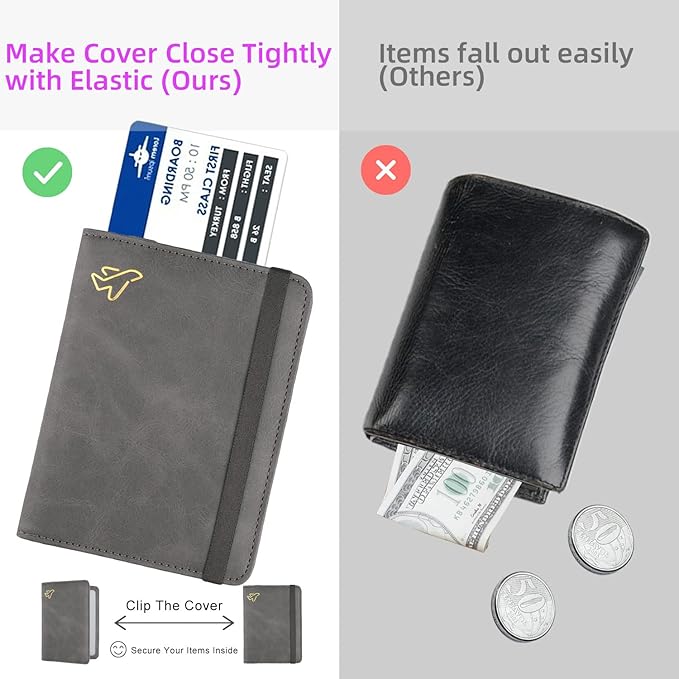 WALNEW AirTag Passport Holder, PU Leather Airtag Wallet RFID Blocking Passport Cover Travel Essentials Case for Women Men (Gray)