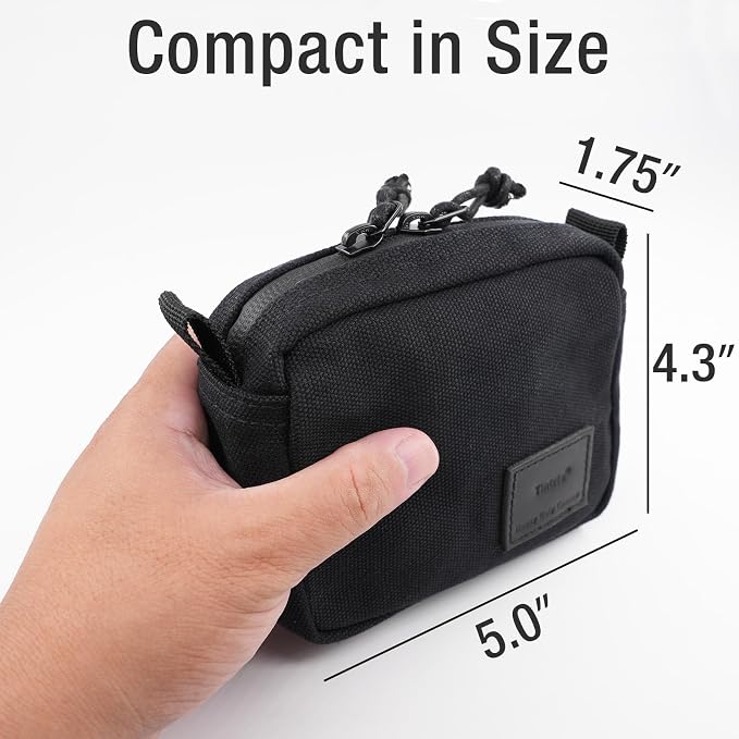 Tintris Belt Pouch for Men Women YKK Zippers, EDC Belt Pouch Bag Waist Pack for Hiking, Traveling, Outdoors, Water Resistant, Tough Waxed Canvas, Black