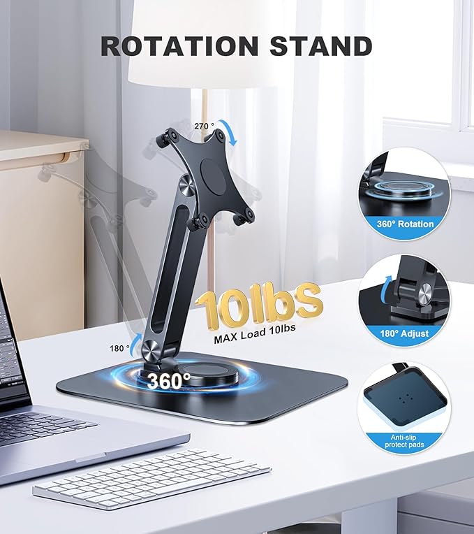 Portable Monitor Stand VESA 75x75mm Holes M4 Anti-Loss Screws, Aluminum Alloy Base, Fits 7"- 18", 15.6" 16" 17" 17.3" 18" Inch Small Monitors Lay Flat, Black Desk Mount (Not Fits100x100mm)