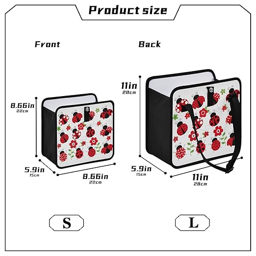 Ladybugs Red Scarab Flower Car Trash Can Foldable Hanging Car Trash Bag Bin Auto Garbage Can Leak-Proof Car Organizer(Large)