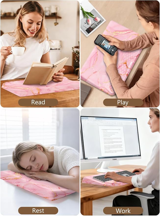 2-in-1 Ergonomic Keyboard Stand with Wrist Rest, Comfy Keyboard Riser Holder with Massage Design, Pink Marble