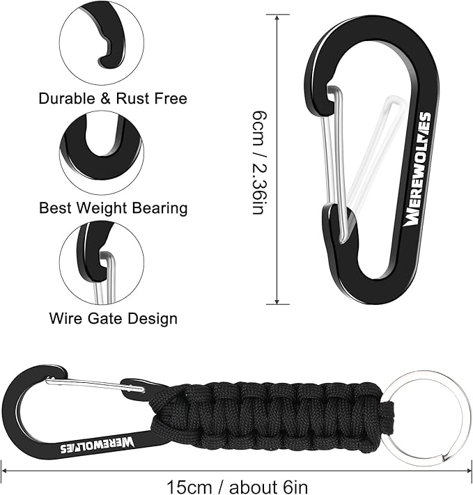 WEREWOLVES Paracord Keychain with Carabiner, Lanyard Clip for Keys