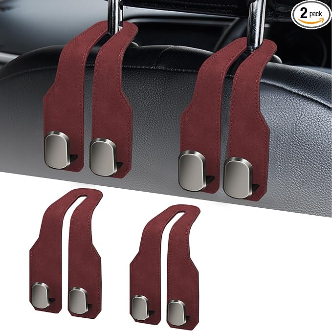 Car Seat Headrest Hooks for Purses and Bags, 2 Pack Bag Purse Holder for Car With Double Metal Hooks, Car Purse Hanger, Headrest Back Seat Handbags Hook Cute Hanging Accessories, hot pink