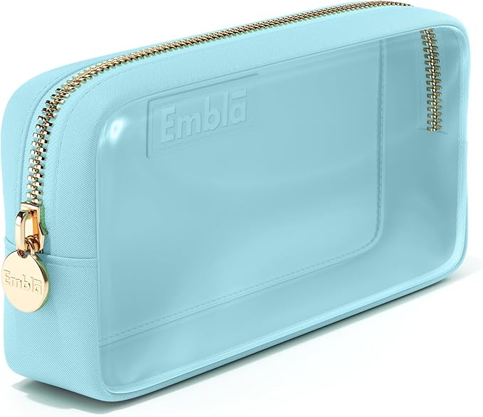 Embla Medium Clear Makeup Bag Travel for Toiletries Cute Make Up Nylon Organizer Pouches Quart Size Cosmetic Bags for Women Girls Zipper Toiletry Skincare Pouch Organizer for Purse Turquoise