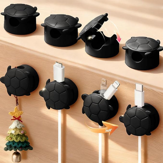 8 Pack Rotatable Cable Clips, Cord Organizer Spring Clip Cord Holder for Nightstand Charging Cable Organizers Cable Management for Desk Office Car Wall (Black)