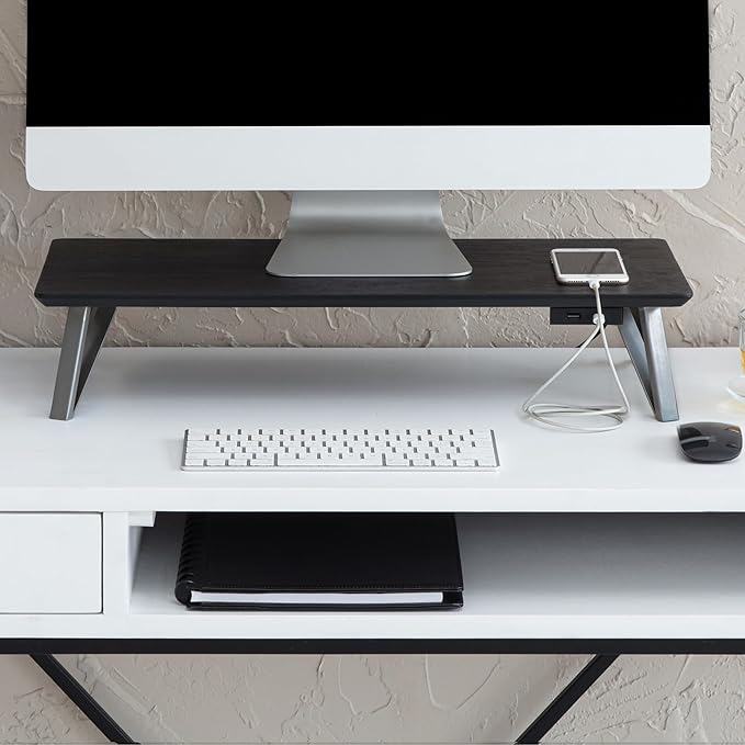 Anji Mountain Monitor Stand - Desktop Organizer & Laptop Riser, Ergonomic Monitor Riser, Space-Saving Monitor Stand for Desk, Durable Construction, Easy Assembly, Ideal for Home & Office,Black