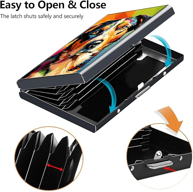 Credit Card Holder, Art Colorful Painting Dog Design Mini RFID Blocking Aluminum Wallet Slim Metal Hard Case Shell Travel Wallet ID Case Small Credit Cards Case Business Cards for Women Men