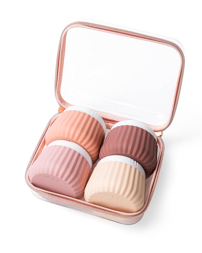 Mrsdry Travel Containers for Toiletries 4 Pack, Clear Hard Zipper Case, TSA Approved Travel Size Toiletries, With Clear Bag Leak Proof Silicone Jars, Creams Jars Carrying Small Items
