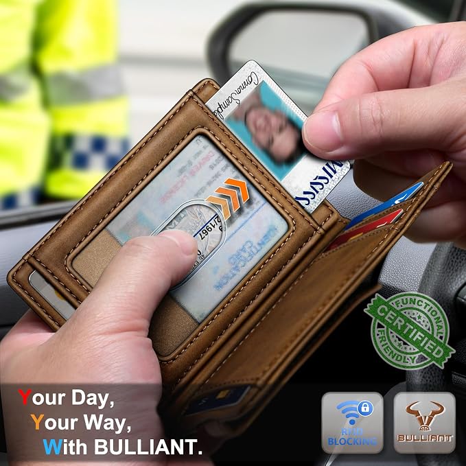 BULLIANT Magnetic Closure Slim Wallet-Genuine Leather Front Pocket Wallet for Men,RFID Blocking,Holds 12 Cards and Money Clip