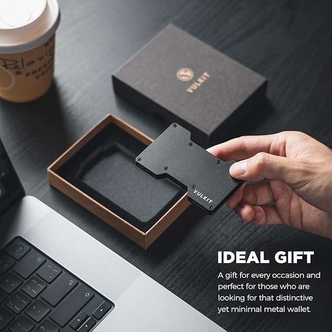 VULKIT Men's Metal Wallet with Money Clip Slim Credit Card Holder, Minimalist Business Card Case Front Pocket Wallet for Men(Black)