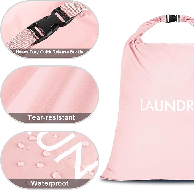 2 Pack Waterproof Travel Laundry Bag Set, Roll-Top Wet Dry Bag for Odor Control & Separating Dirty Clothes, Packable Space Saver Organizer for Gym, Swimming & Cruise Suitcases