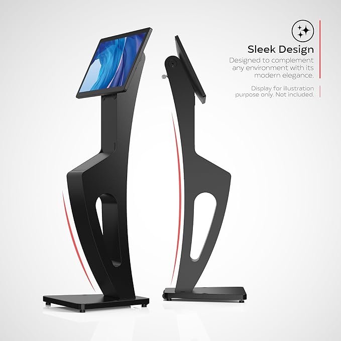 CTA Sleek Floor Stand Kiosk for Monitors ??Floor Stand with Printer Slot 15" to 32" up to 60lbs - for Check-in & POS Stations & More - Black (ADD-LDSLEEK)